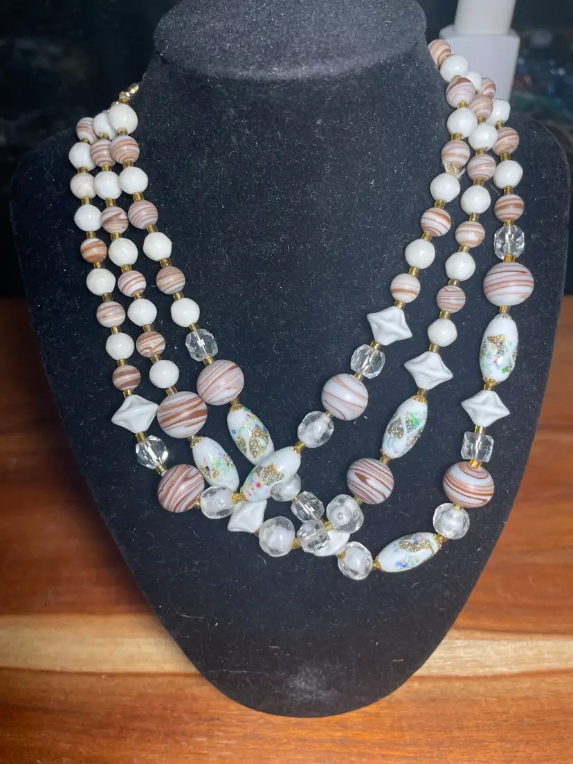 Vintage Glass Bead 3 Strand Necklace