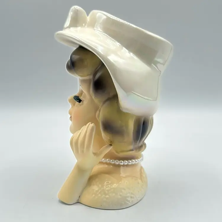 Rubens Headache Lady Head Vase Necklace Irridescent Hat