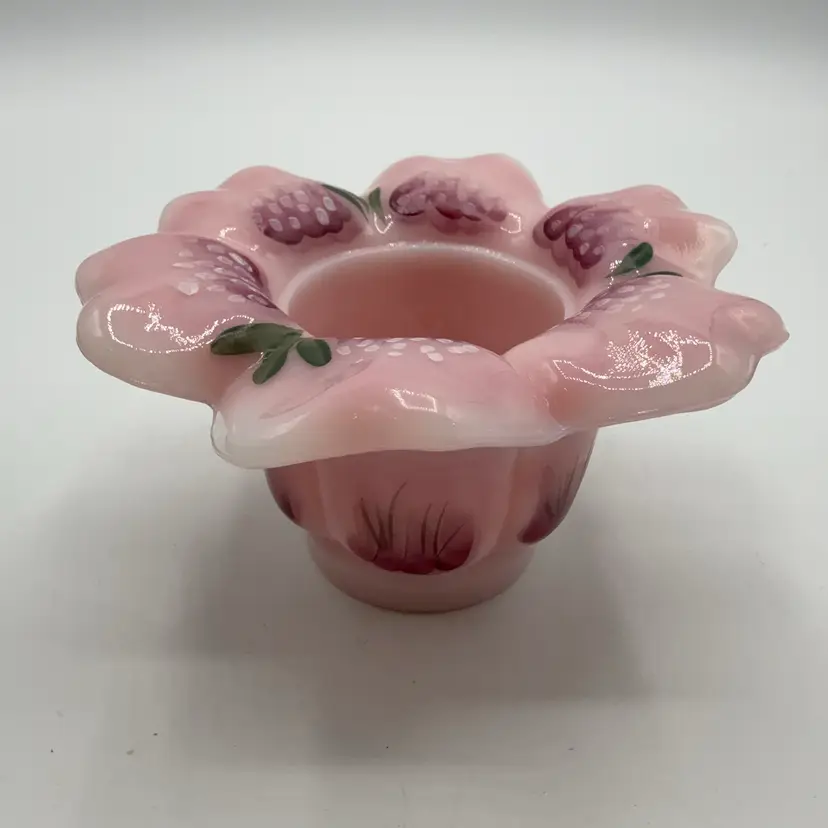 Fenton Glass QVC Exclusive Rosaline Flower Votive T Lite Candle Holder Signed L. Everson
