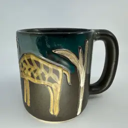 Mara Stoneware Mexican Pottery Giraffes Animal Coffee Mug Signed 16 Oz
