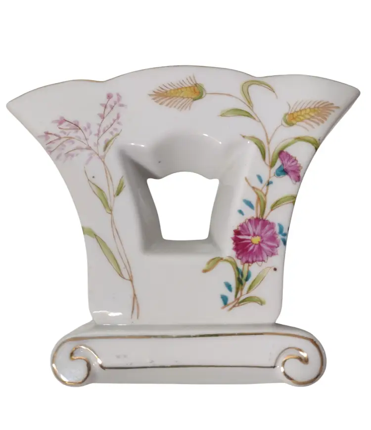 Vintage Lipper & Mann L&M Art Nouveau Floral Porcelain Divided Vase