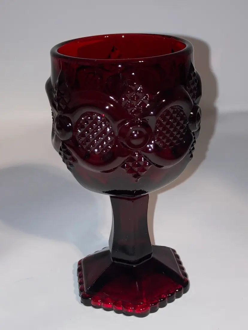 Vintage Avon Ruby Red Glass Wine Goblet! 4 1/2” Tall!