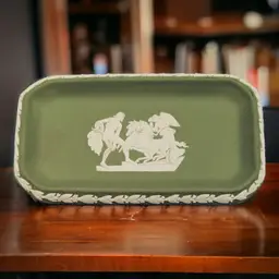 Wedgwood England Chariot Celadon Green Rectangle Jasperware Pin Dresser Tray