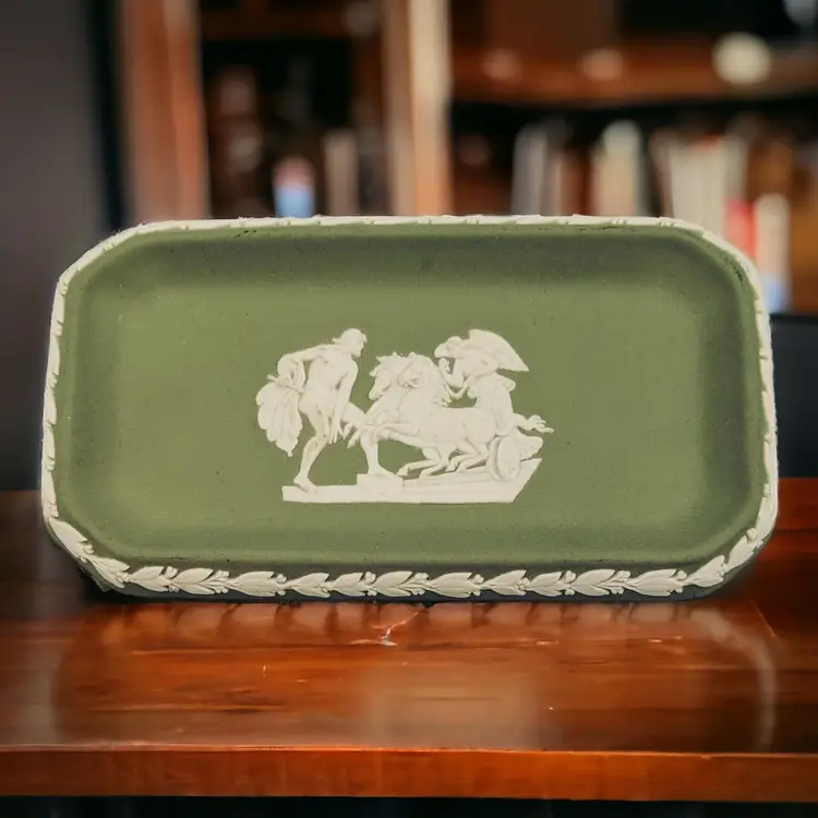 Wedgwood England Chariot Celadon Green Rectangle Jasperware Pin Dresser Tray