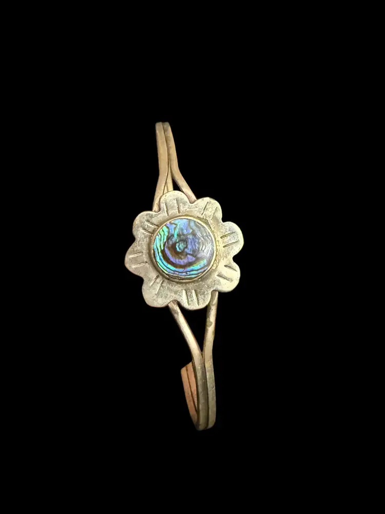 vintage Alpaca silver Mexico abalone flower cuff bracelet