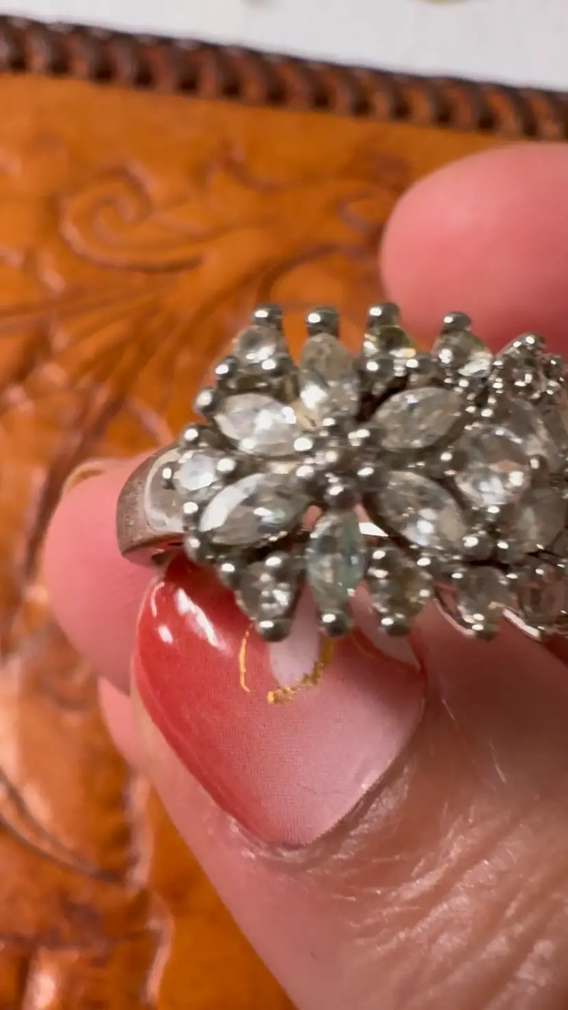 Vintage NV Silver Plated Woman’s CZ Cocktail Ring Size 5