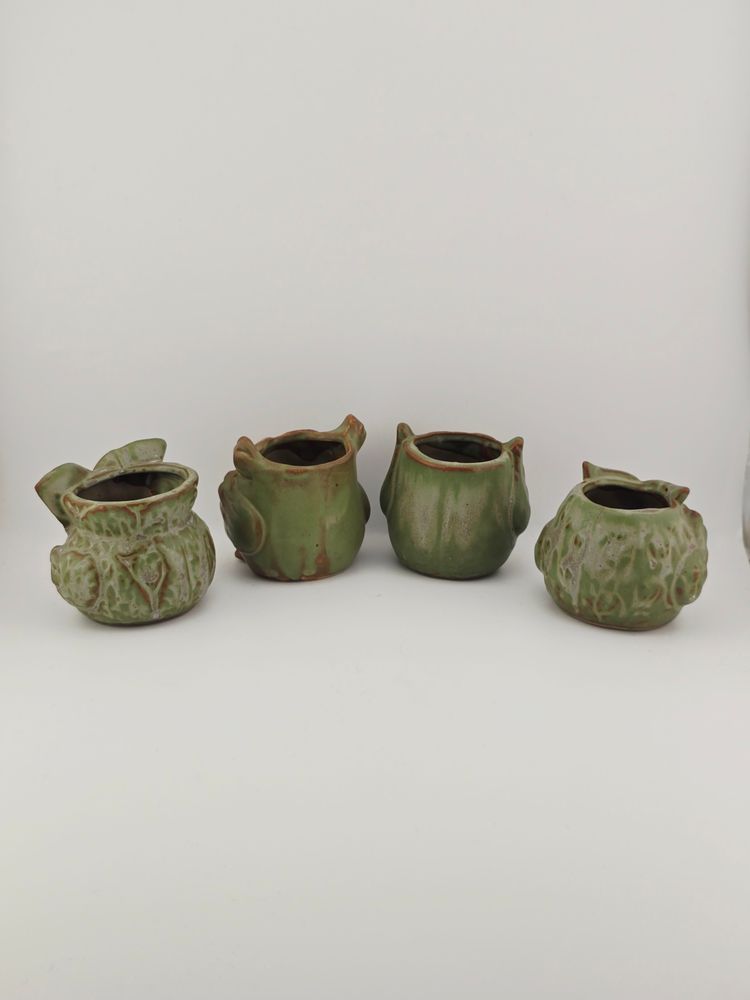 Green Pottery Owl Votive Holder Family
