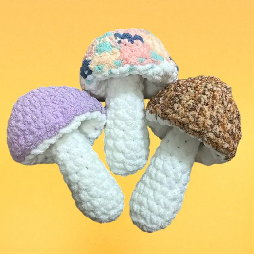 Mushroom Plush Fidget Toys -3 Count !crochet Handmade