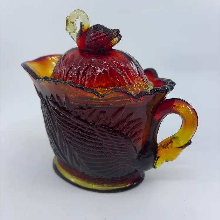 Westmoreland Amberina Swan Creamer With Lid 5.5”