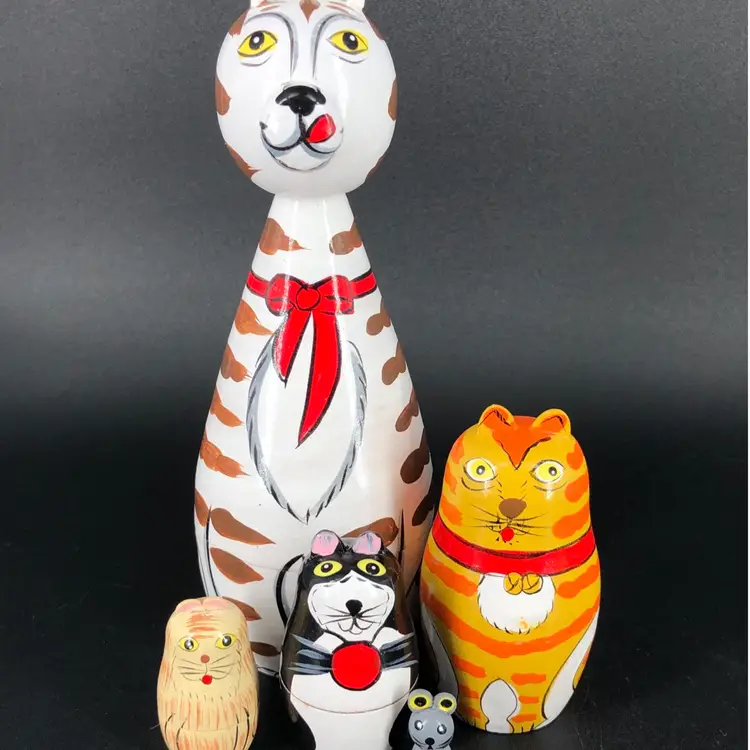 Vintage Wooden Cat Nesting Dolls