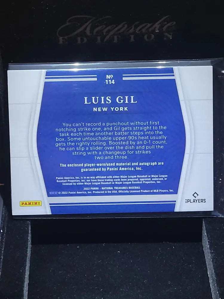 Luis Gil auto patch rookie card /99 2022 National Treasures RPA New York Yankees