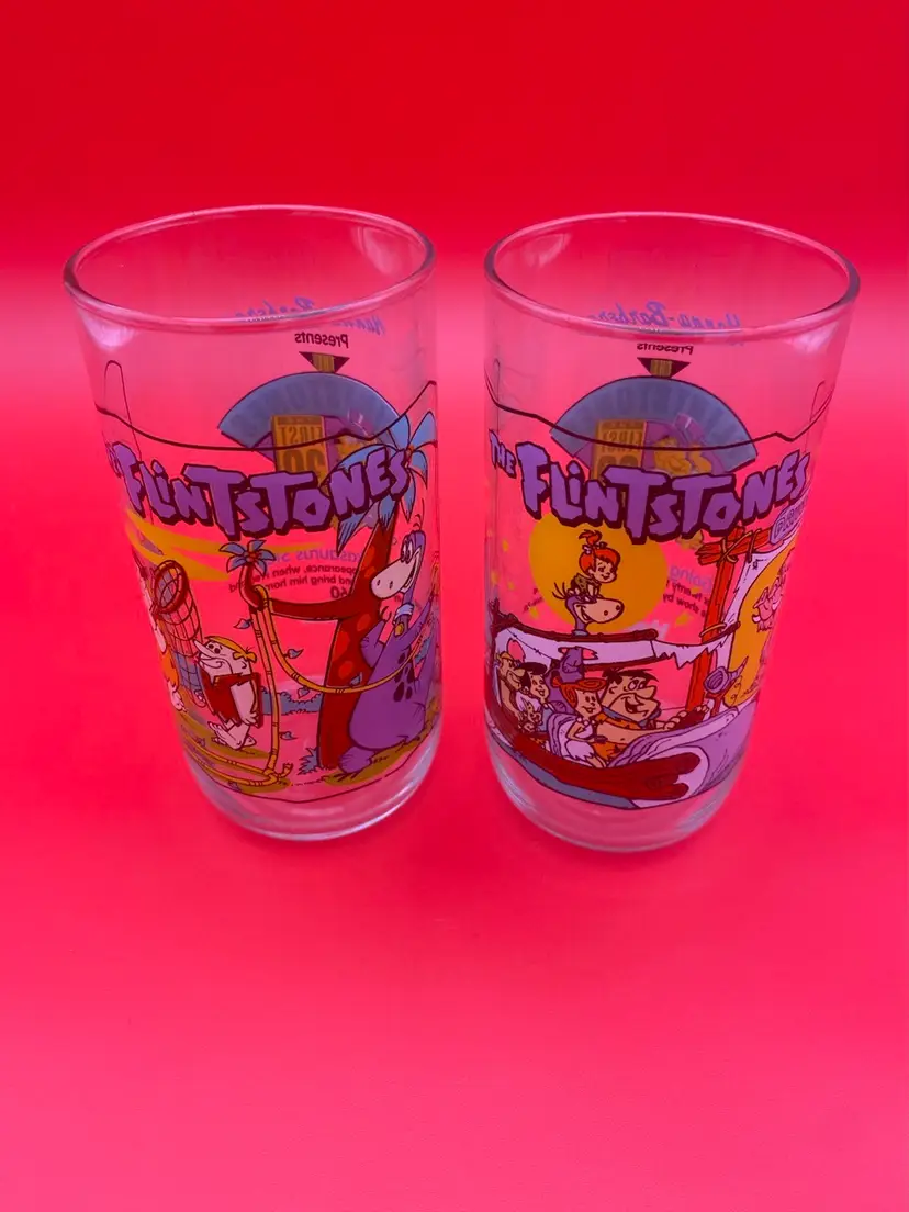 Flintstones Pair of First 30 Years Drinking Glasses - Vintage 1991 Hardee's