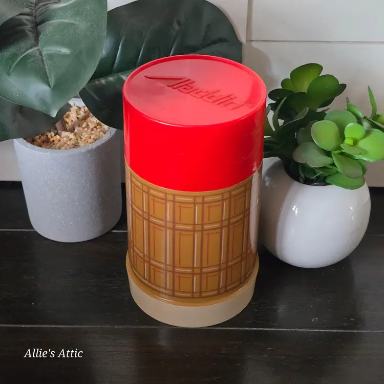 Aladdin Orange Plaid Vintage Vacuum Coffee Soup Travel Thermos Bottle Mug Pt. 8"