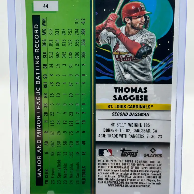 Thomas Saggese - 2025 Topps Cosmic Chrome Gold Interstellar Refractor /50 St. Louis Cardinals