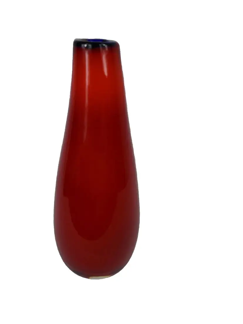 Vintage Scandinavian Cased Blown Glass Bud Vase Red Black Rimmed 6"