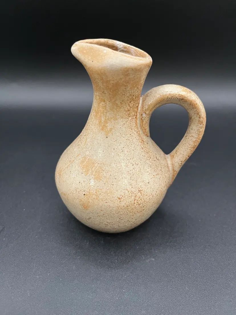 Cream Speckle Art Pottery Cruet Pitcher 4.5”
