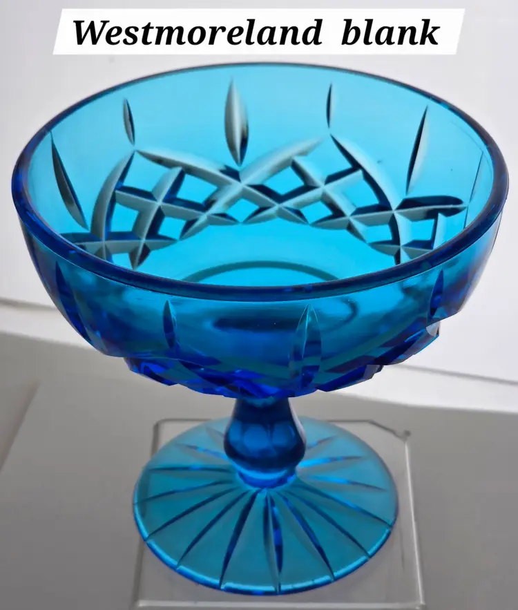 Westmoreland blue glass hand cut one of a kind compote
