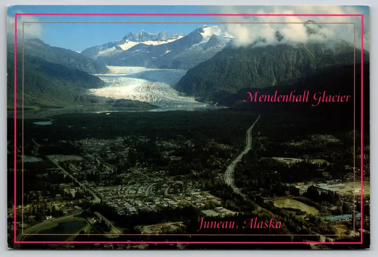 Postcard Aerial View of Mendenhall Glacier on Approach to Juneau Alaska Airport