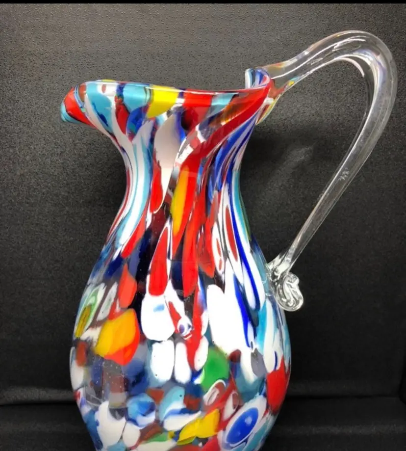 Fratelli Toso Murano Colorful Hand-Blown Art Glass Pitcher / Jug / Vase