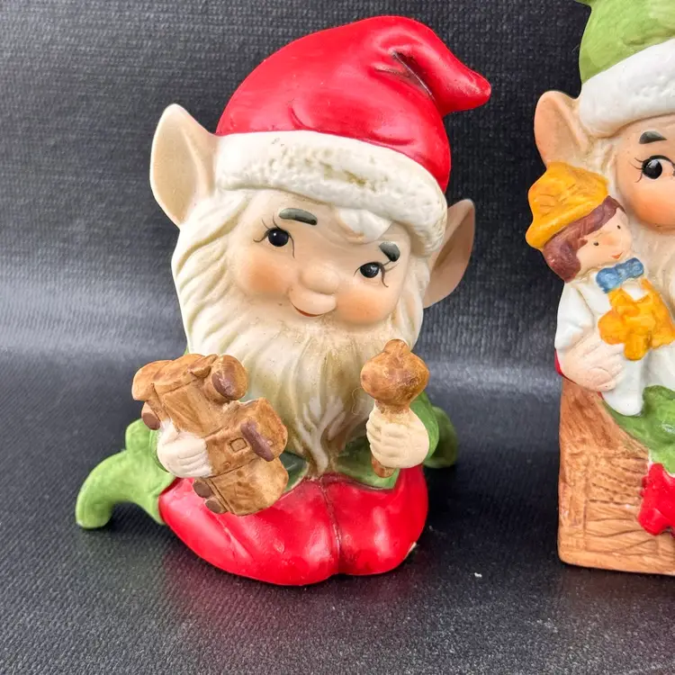 Vintage HOMCO Ceramic Christmas Elves Santa’s Helpers Figurines