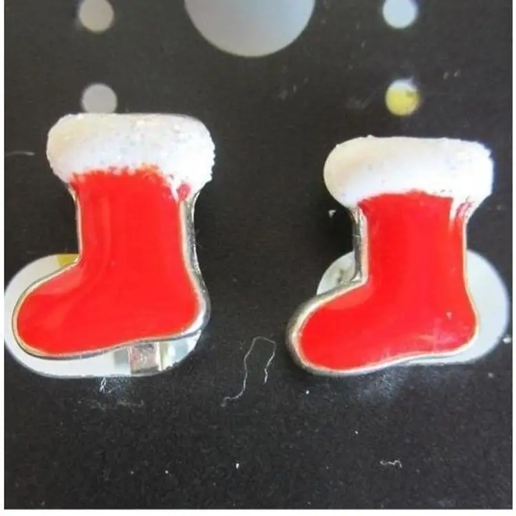 Petite red Christmas stockings clip on earrings