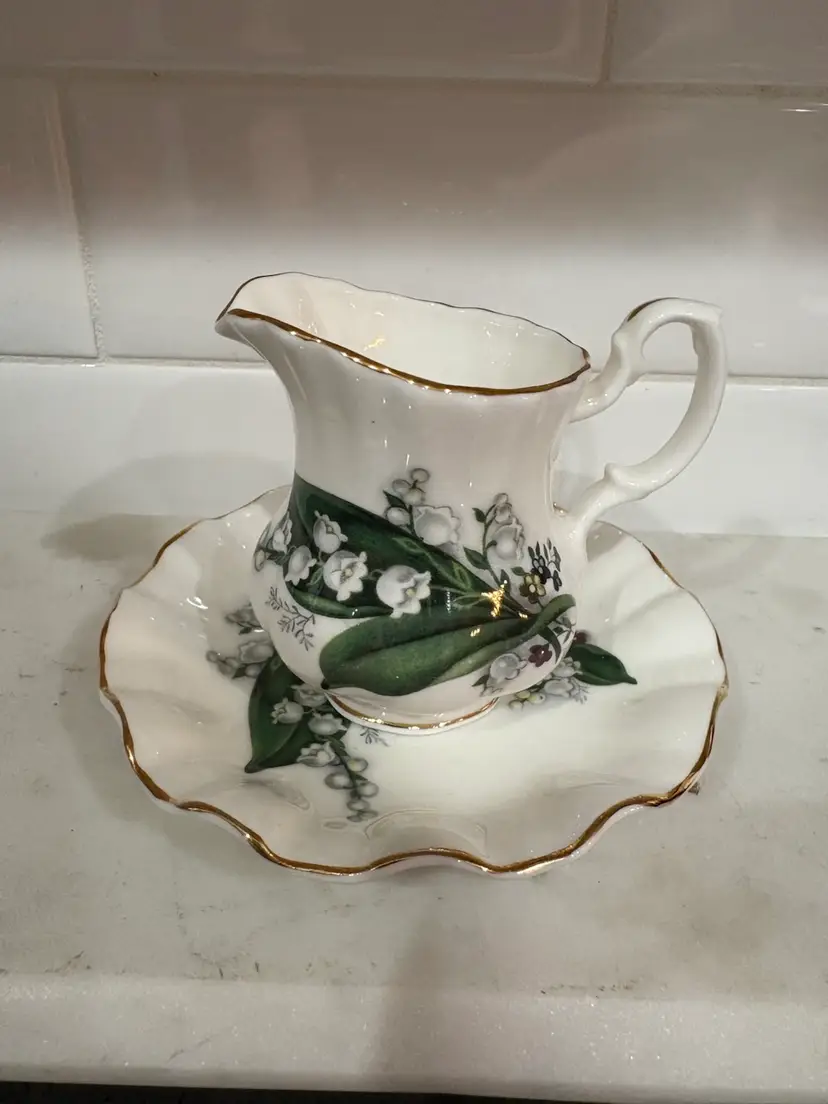Vintage Royal Dover Small Pitcher/creamer And Saucer Lily Of The Valley