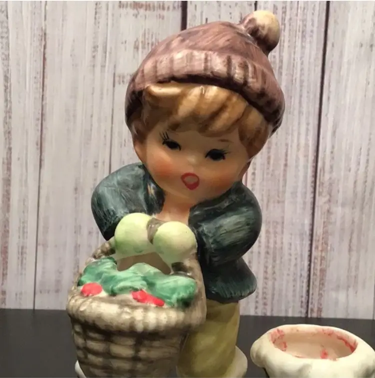 Vintage NAPCOWARE Christmas boy carrying basket candle holder