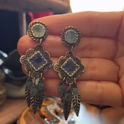 Berebi Silver tone Feather Earrings with blue enamel