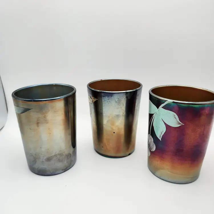 Vintage Hand Painted Cherries Blue Carnival Glass Tumbler Set Of 3