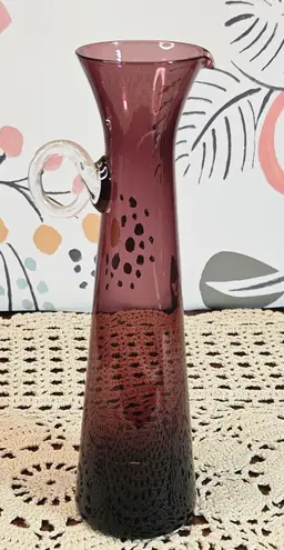 Vintage Delicate Amethyst Art Glass Mini Ewer Pitcher w/ Clear Applied Handle