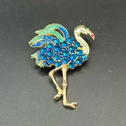 Blue Flamingo Brooch 2 1/4” High
