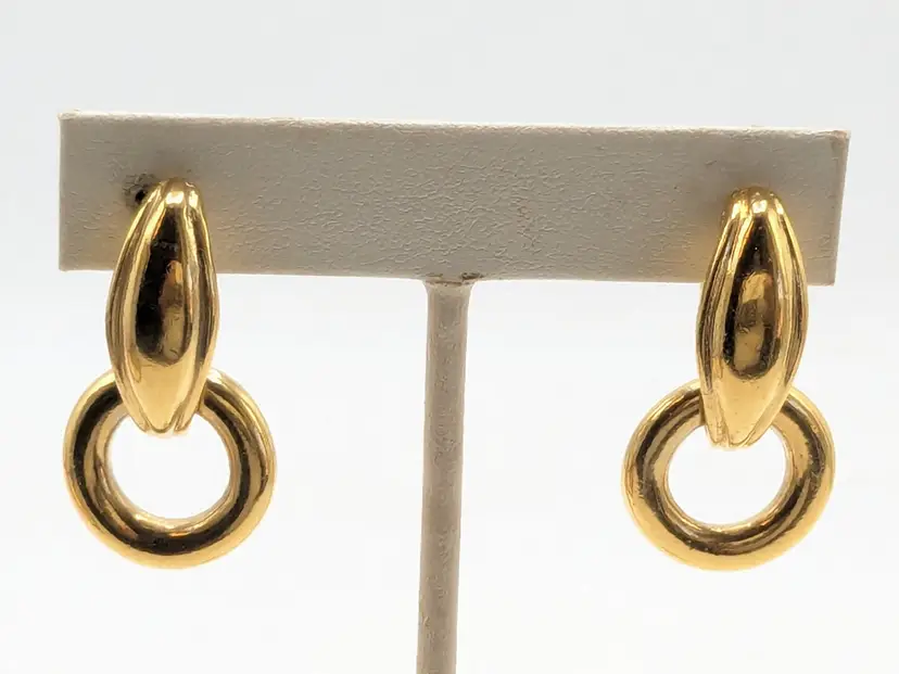 Vintage Gold Tone Hoop Door Knocker Clip-On Earrings