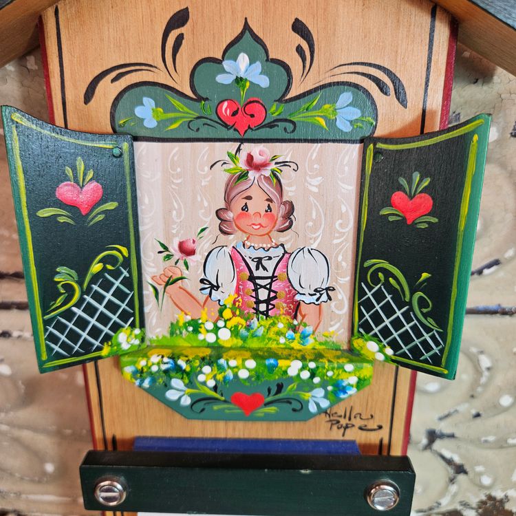 Vintage Signed Folk Art Hand Painted Wooden Notepad Wall Mounted Hanging German