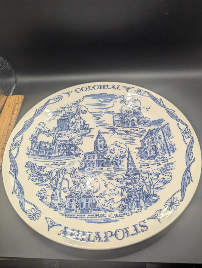Vintage Colonial Annapolis Plate By Vernon Kilns, USA, Blue & White,  10.5".
