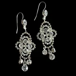 Silver Tone Prone Set Crystal Dangling Earrings French Wire