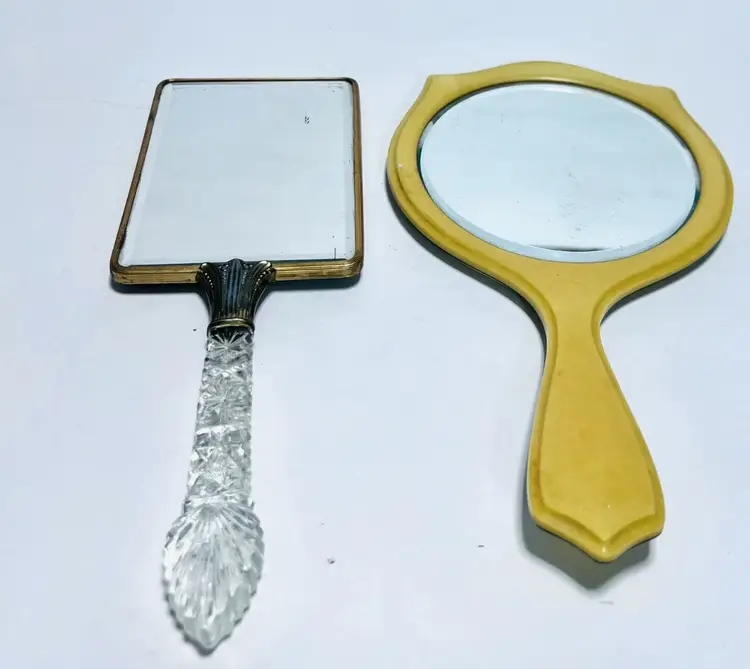 Vintage 1940's Handheld Mirror Lot, Yellow Bakelite, Reflective Victorian Lucite
