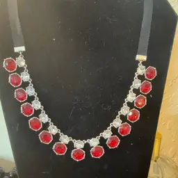 Red Rhinestones Statement Piece Necklace 20 Inches Long