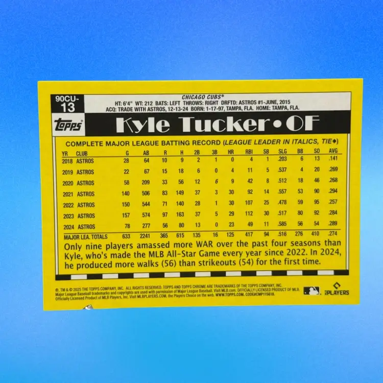 Kyle Tucker 2025 Topps Chrome Update Foil Refractor 1990 Topps #90CU-13 Chicago Cubs