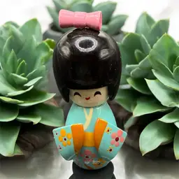 3) Kokeshi Wooden Doll 4” Tall Hand Painted Japan