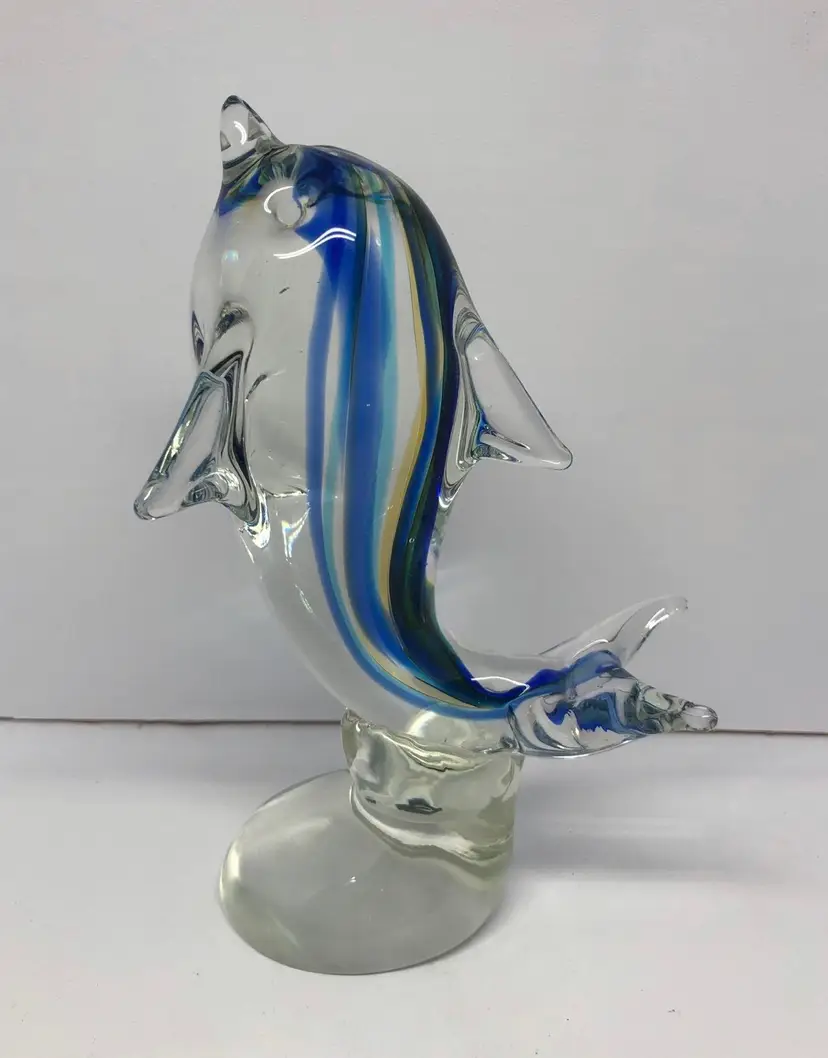 Hand-Blown Art Glass Dolphin Figurine