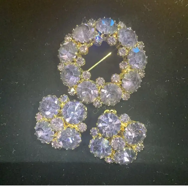 Vintage MCM Weiss Purple Brooch And Earrings