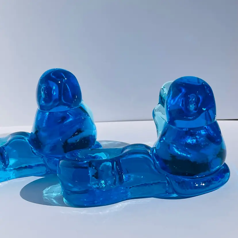 1986 Leo Ward Blue Bird of Happiness Signed Taper Candle Holders Set of 2