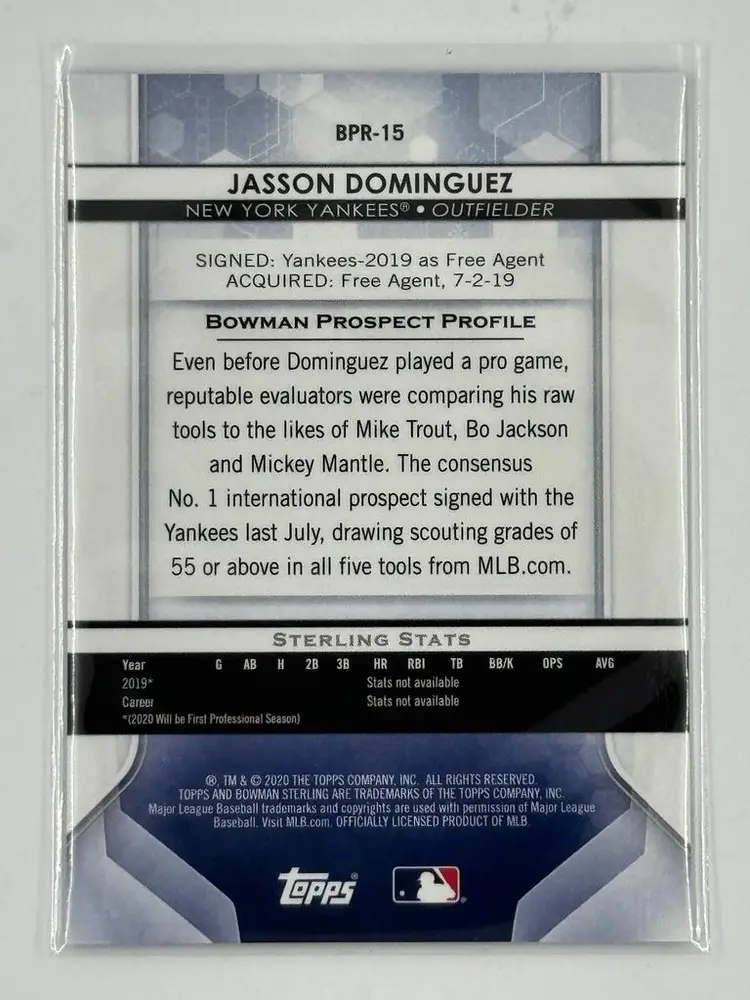 Jasson Dominguez 2020 Bowman Sterling Pink Refractor /75 New York Yankees