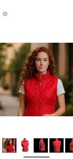 Talbots red quilted puffy zip up vest with zipper pockets and collar.