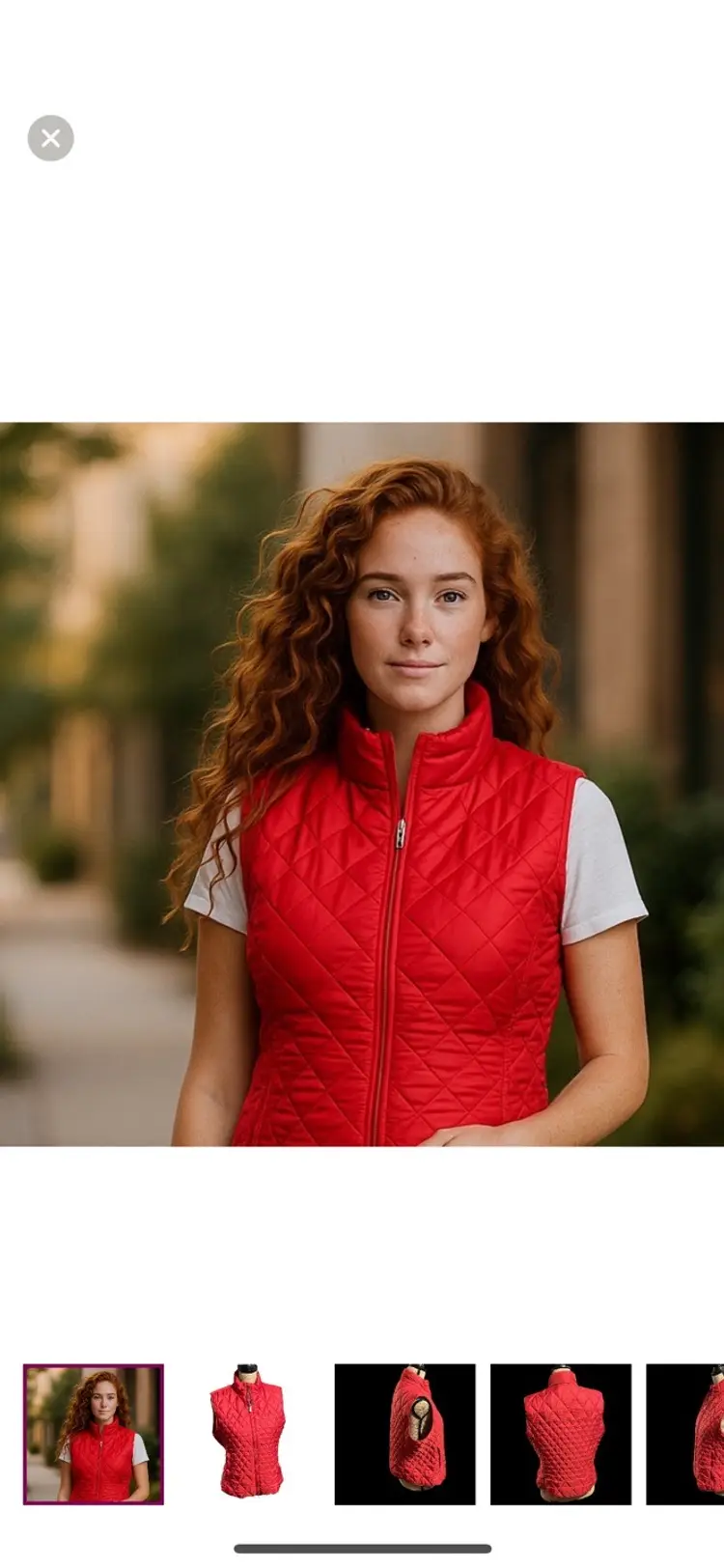 Talbots red quilted puffy zip up vest with zipper pockets and collar.