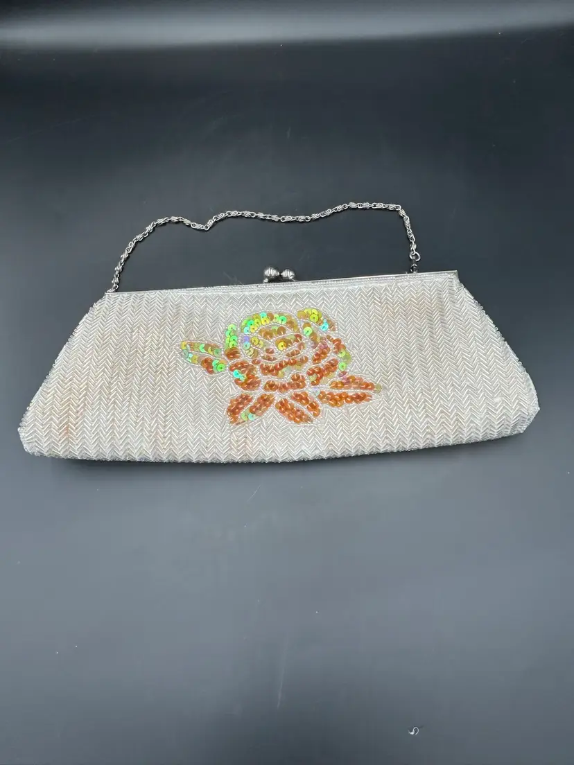 Vintage Bugle Bead & Sequin Floral Design Satchel Purse READ MORE