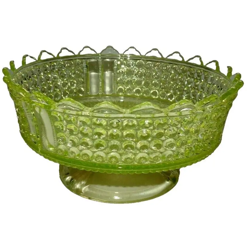 EAPG Richard's & Hartley Glass Co. Canary Yellow (Vaseline Glass) # 25, 3 Panels Large Bowl, RARE SIZE! 1885!! GLOWS!