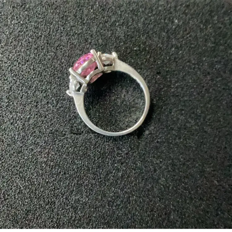 Sterling Silver Pink Tourmaline And CZ Ring Sz 7.5