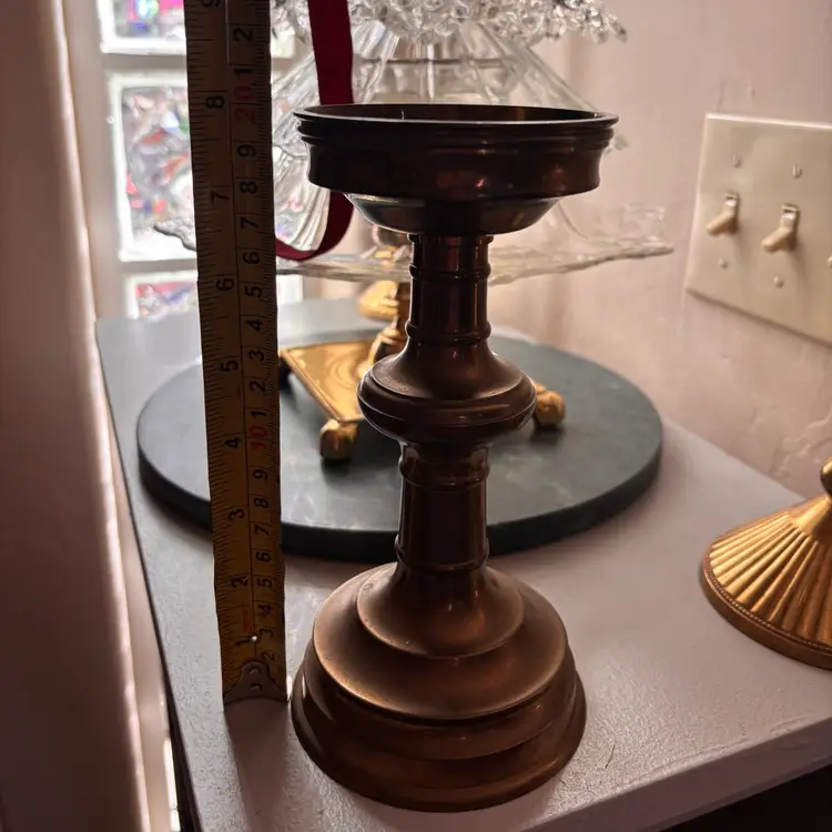 Vintage Heavy Solid Brass Pillar Candlestick Pair