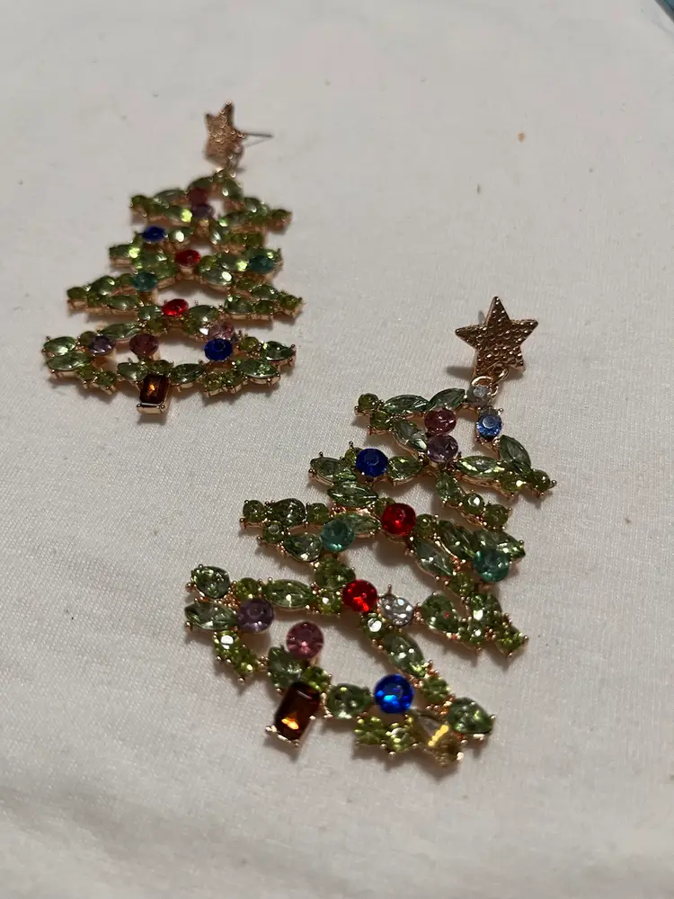 Dazzling Rhinestone Christmas Tree Earrings